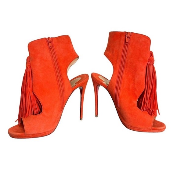 Christian Louboutin Women's Sz 37 US 7 Otoka Tassel Orange Suede Ankle Boots - Picture 5 of 12
